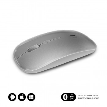 SUBBLIM Ratón Óptico Inalámbrico 2.4G y Bluetooth Dual Flat Mouse Recargable Plateado SUBMO-DFLAT22
