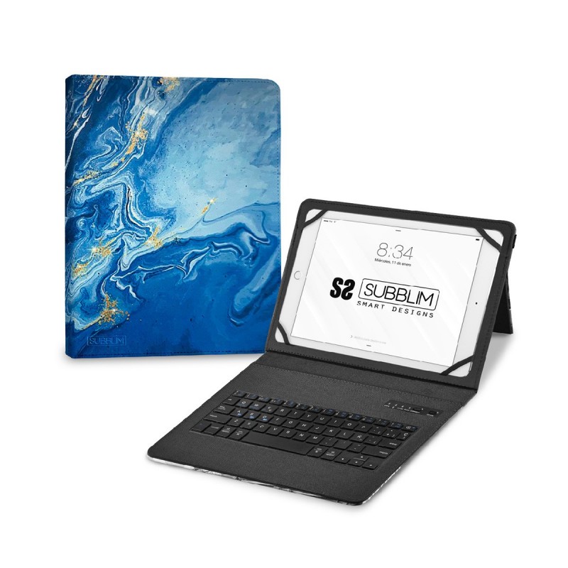 SUBBLIM Funda con Teclado Keytab Pro BT Trendy Marmol Azul SUBKT5-BTTB01