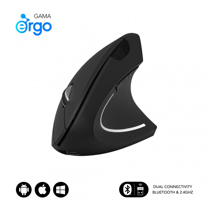SUBBLIM Ratón GLIDE VERTICAL ERGO DUAL MOUSE BATTERY BLACK SUBMO-EDGVW01