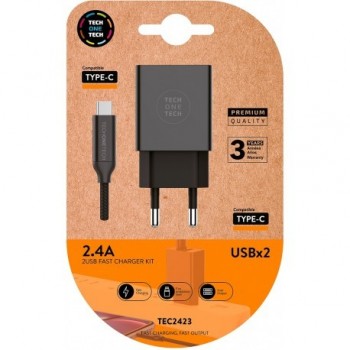 TECH ONE TECH TEC2423 cargador de dispositivo móvil Universal Negro Corriente alterna Interior
