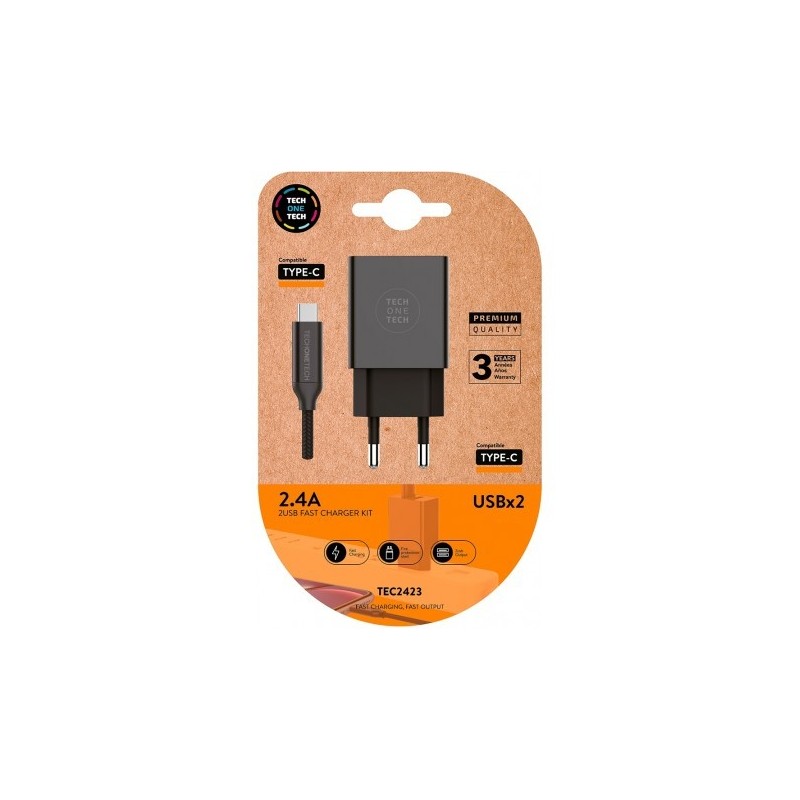TECH ONE TECH TEC2423 cargador de dispositivo móvil Universal Negro Corriente alterna Interior