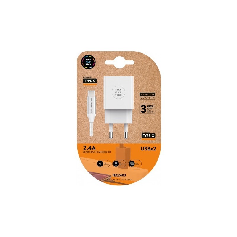 TECH ONE TECH TEC2403 cargador de dispositivo móvil Universal Blanco Corriente alterna Interior