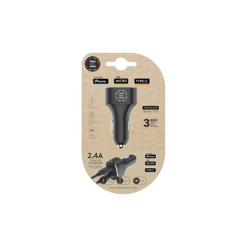 TECH ONE TECH TEC2802 cargador de dispositivo móvil Universal Negro Encendedor de cigarrillos Auto