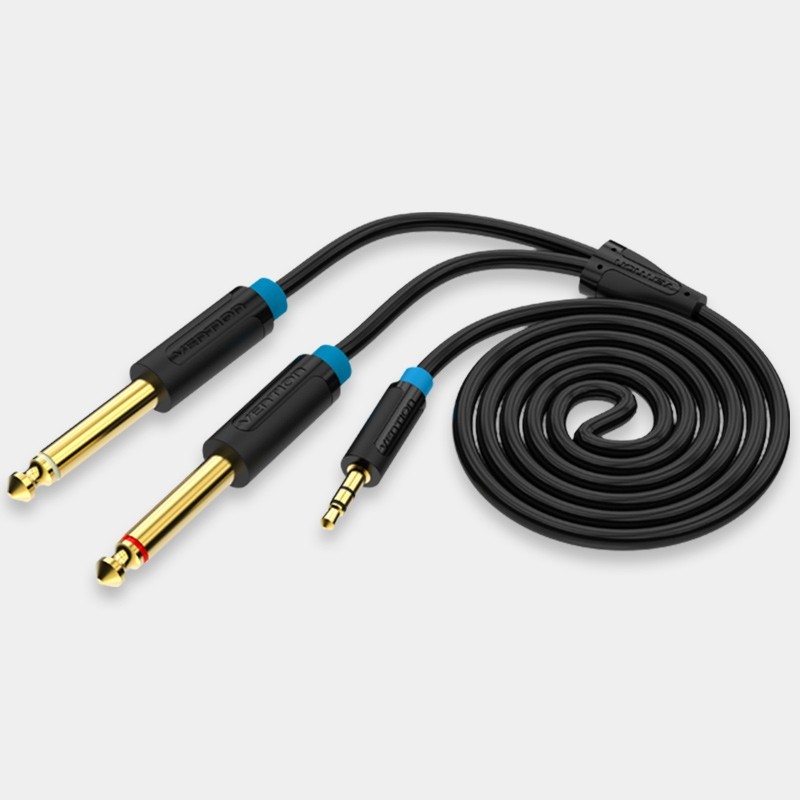 Cable Estéreo Vention BACBH - Jack 3.5 Macho - 2x Jack 6.5 Macho - 2m - Negro