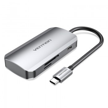 Docking USB Tipo-C Vention TNHHB - 3xUSB - 1xUSB Tipo-C PD - 1xLector Tarjetas SD y MicroSD - Gris