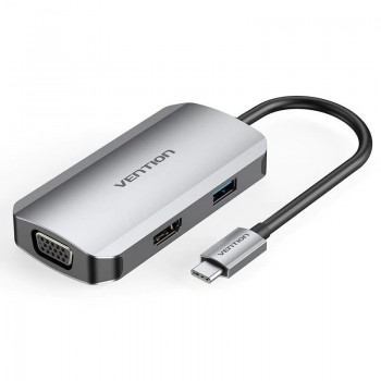 Docking USB Tipo-C Vention TOAHB - 1xHDMI - 1xVGA - 1xUSB - 1xUSB Tipo-C PD - Gris