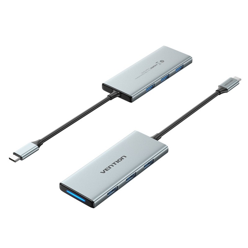 Docking USB Tipo-C Vention TOPHB - 1xHDMI - 3xUSB - 1xLector Tarjetas SD y MicroSD - Gris