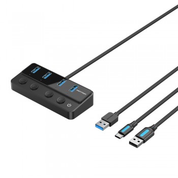Hub USB 3.0 Vention CHWBF - 4xUSB - 1xUSB Tipo-C PD - Incluye cable Carga USB Macho - USB Tipo-C Mac