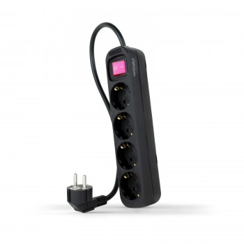 Nanocable Regleta de enchufes de 4 tomas con interruptor, 1.4 metros Negra 10.37.0004-BK