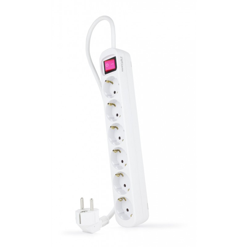 Nanocable Regleta de enchufes de 6 tomas con interruptor, 1.4 metros Blanca 10.37.0006