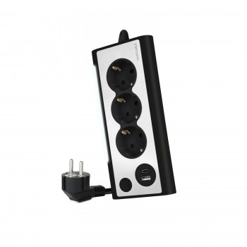 Nanocable Regleta de Sobremesa con 3 Tomas de Tierra y 2 USB´s con Luz, Negro 10.37.0013-BK