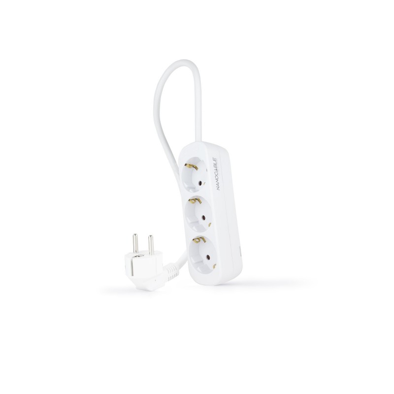 Nanocable Regleta de Enchufes con 3 Tomas, 1.4 m, Blanco 10.38.0003-NS