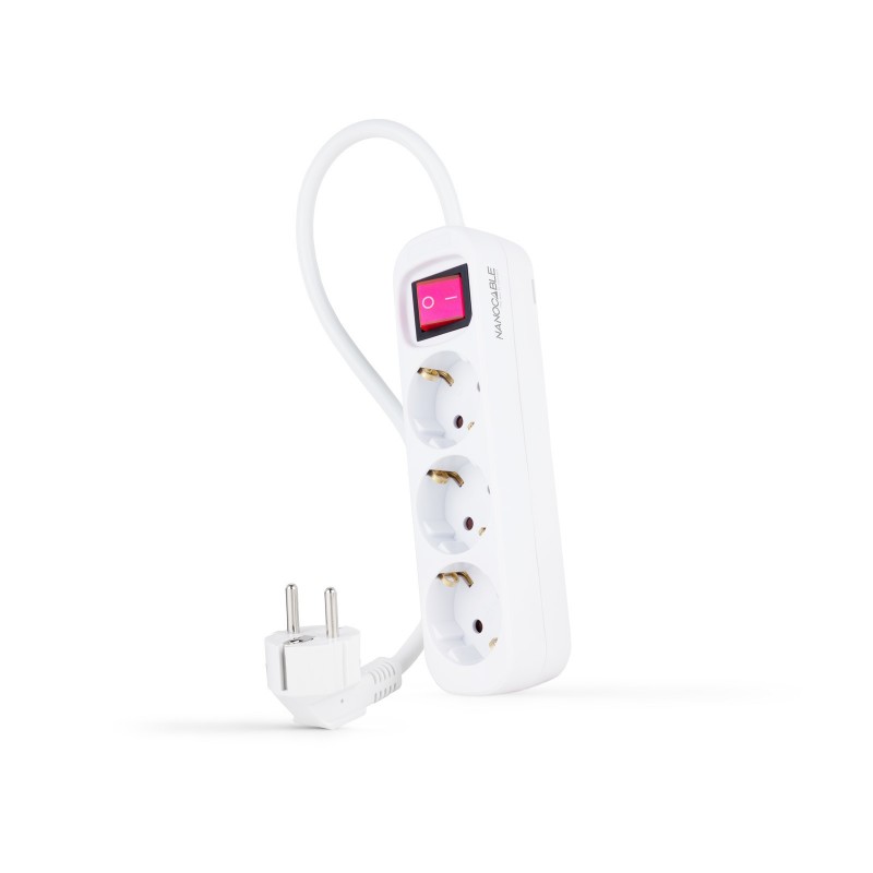 Nanocable Regleta de Enchufes con 3 Tomas con Interruptor, 1.4 m, Blanco 10.38.0003
