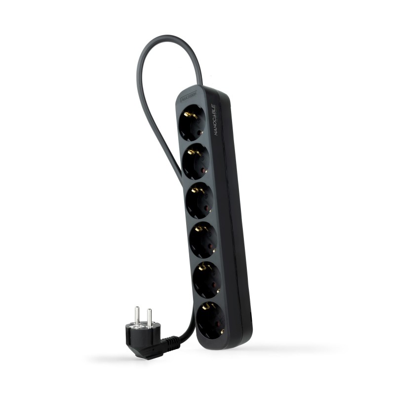 Nanocable Regleta de Enchufes con 6 Tomas, 1.4 m, Negro 10.37.0006-NS-BK