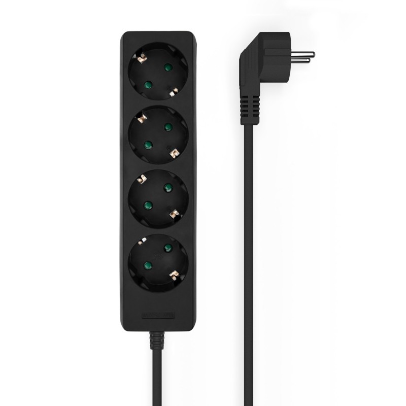 AISENS Base Multiple 4 Tomas Sin Interruptor Con Cable 3x1.5mm2, Negro, 1.4m A154-0534