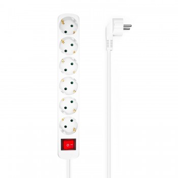AISENS Base Multiple 6 Tomas Con Interruptor Con Cable 3x1.5mm2, Blanco, 1.4m A154-0535
