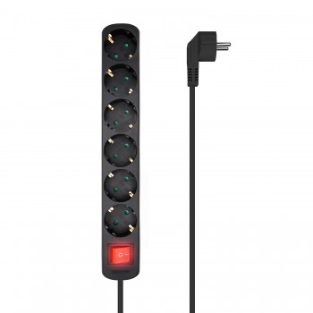 AISENS Base Multiple 6 Tomas Con Interruptor Con Cable 3x1.5mm2, Negro, 1.4m A154-0536