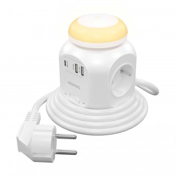 AISENS Regleta de Enchufes Sobremesa Multifuncion con 4 Tomas + 1xUSB-C 20W PD3.0, 2xUSB-A 18W QC3.0 ASPS-2A1CLPQ02-W
