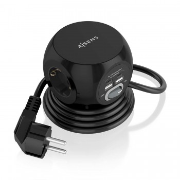 Regleta con Interruptor Aisens ASPS-2A2C05-BK - 3 Tomas de Corriente - 2 USB Tipo-C - 2 USB - Cable 