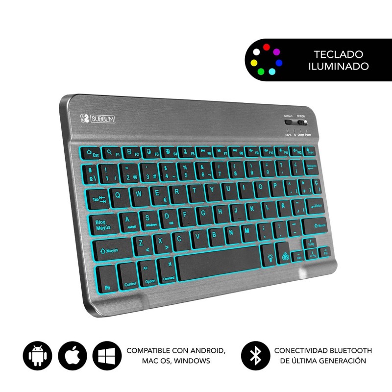 Teclado Compacto Inalámbrico por Bluetooth Subblim Smart Backlit - Gris SUB-KBT-SMBL31