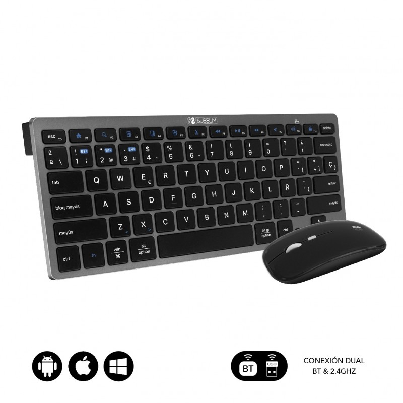 Teclado y Ratón Inalámbrico Subblim OCO020 Combo Multidispositivo Compacto - Gris SUBKBC-OCO020