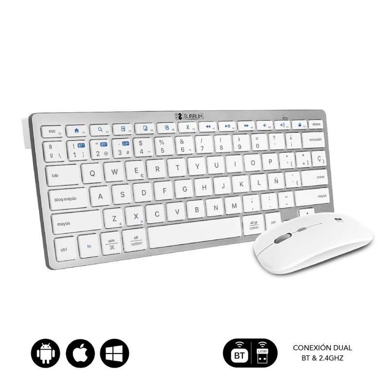 Teclado y Ratón Inalámbrico Subblim OCO010 Combo Multidispositivo Compacto - Plata SUBKBC-OCO010