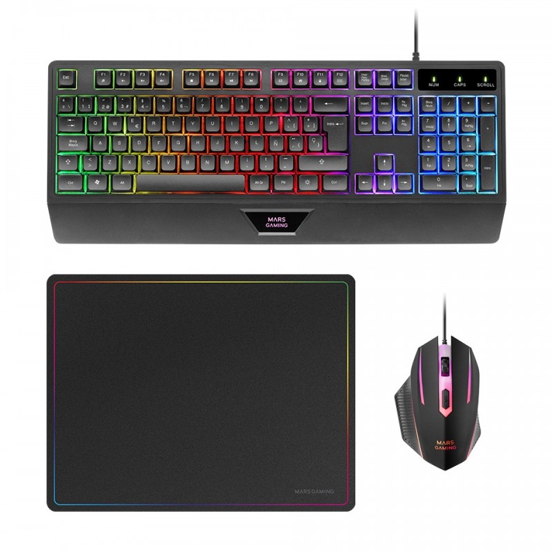 Pack Gaming Mars Gaming MCP124 - Teclado H-MECH   Ratón Óptico   Alfombrilla - Negro MCP124ES