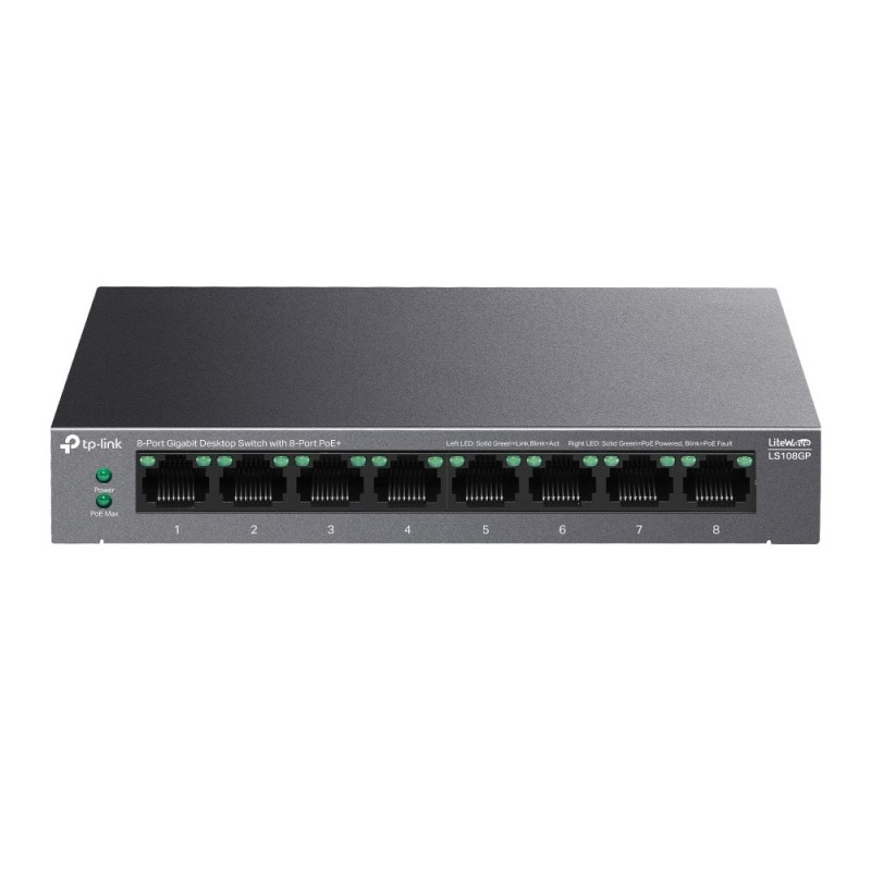 TP-Link LiteWave LS108GP switch No administrado Gigabit Ethernet (10 100 1000) Energía sobre Ethernet (PoE) Negro