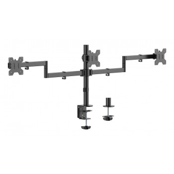 AISENS Soporte de mesa eco giratorio e inclinable para 3 monitores 10kg (3 Pivotes, 2 Brazos) de 13-27, Negro DT27TSR-281