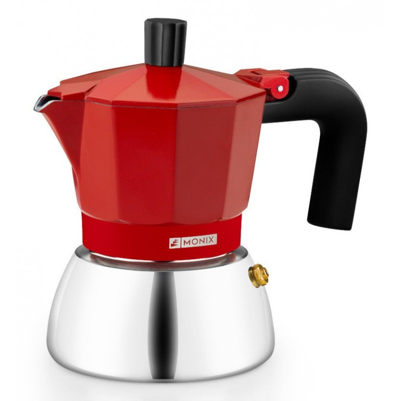 Cafetera Italiana Monix Induction Inox M863103 - 3 Tazas - Roja