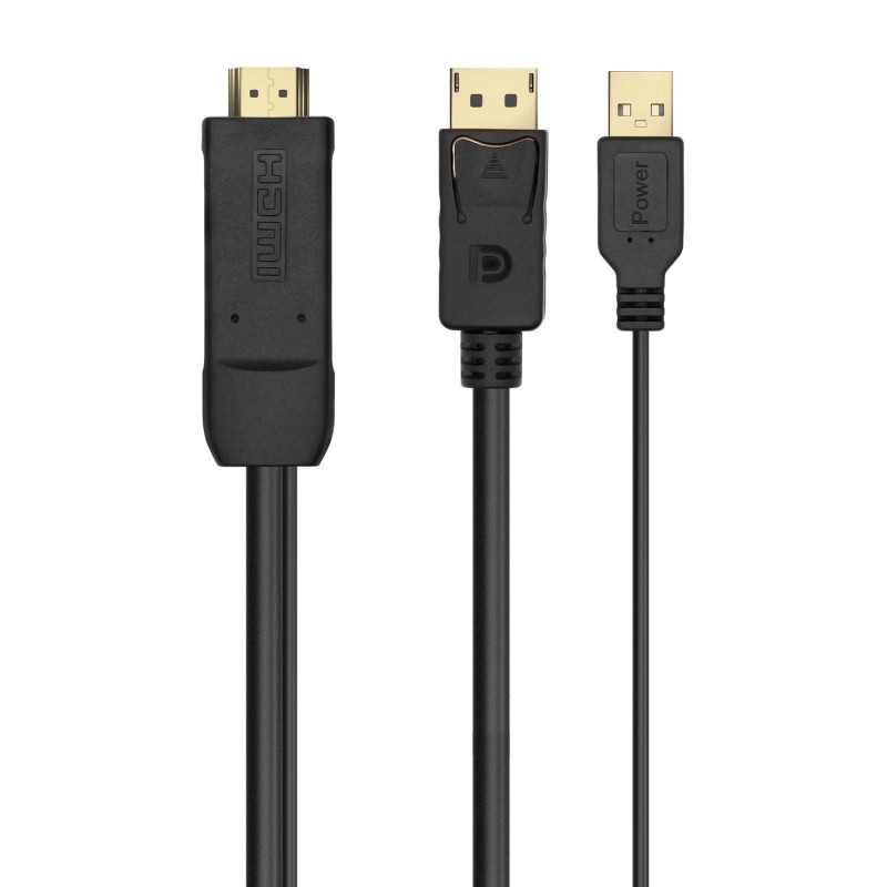 AISENS Cable Conversor Activo HDMI 2.0   USB Alim. a DISPLAYPORT V1.2, HDMI M-USB M-DP M, Negro, 1.8M A122-0641