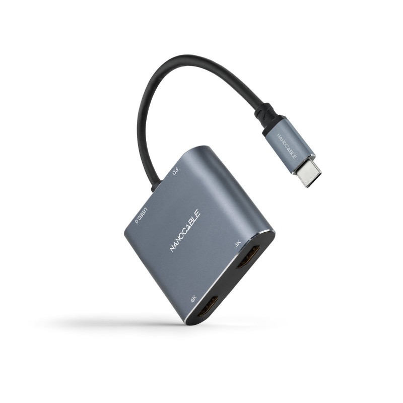 Nanocable Conversor USB-C a 2xHDMI USB2.0 PD, 15 cm, Gris 10.16.4305
