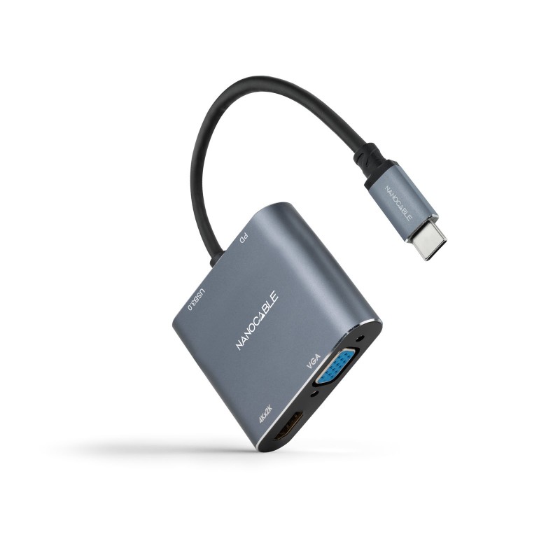Nanocable Conversor USB-C a HDMI VGA USB3.0 PD 15 cm, Gris 10.16.4304