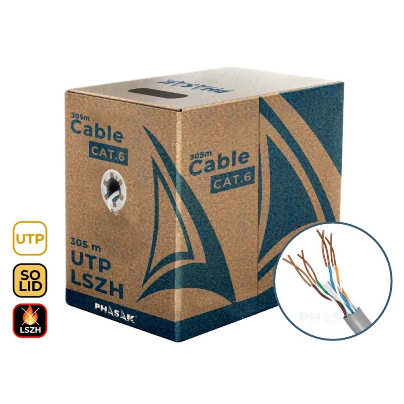 Phasak Bobina de Cable de Red Cat.6 UTP LSZH Sólido AWG23 CCA 305M - PHR 6301