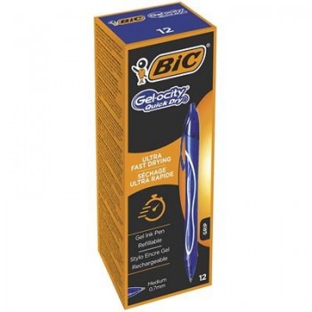 Caja de Bolígrafos de Tinta de Gel Retráctil Bic Gelocity Quick Dry 950442 - 12 unidades - Azules