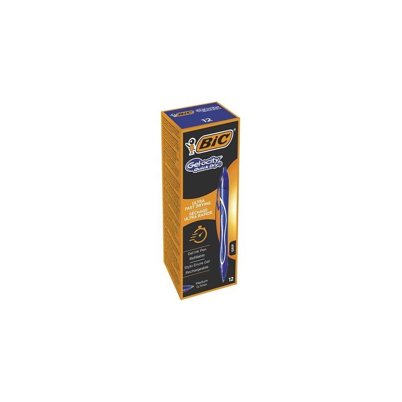 Caja de Bolígrafos de Tinta de Gel Retráctil Bic Gelocity Quick Dry 950442 - 12 unidades - Azules