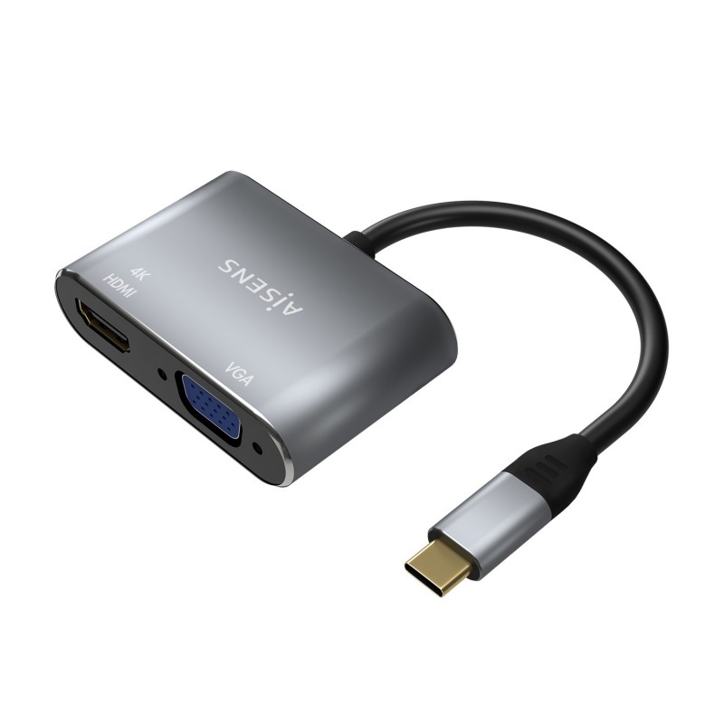 AISENS Conversor USB-C a VGA HDMI 4K, USB-C M-VGA H-HDMI H, Gris, 15CM A109-0627