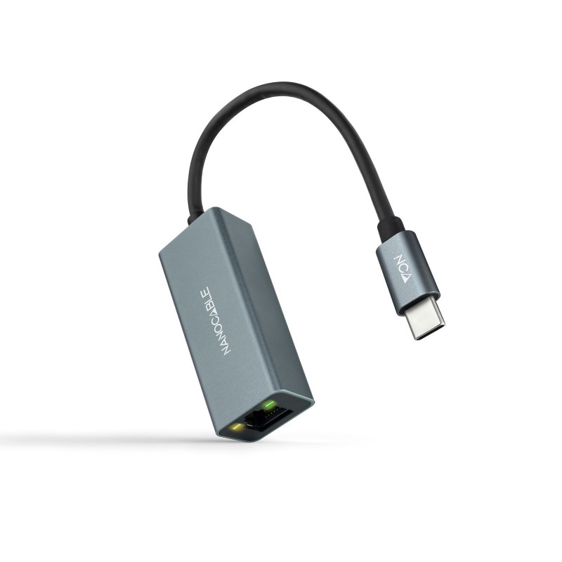 Nanocable Conversor USB-C a Ethernet Gigabit 10 100 1000 Mbps, Aluminio, Gris, 15 cm 10.03.0406