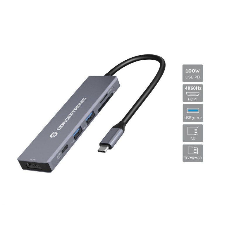 Conceptronic DONN23G base para portátil y replicador de puertos Alámbrico USB 3.2 Gen 1 (3.1 Gen 1) 