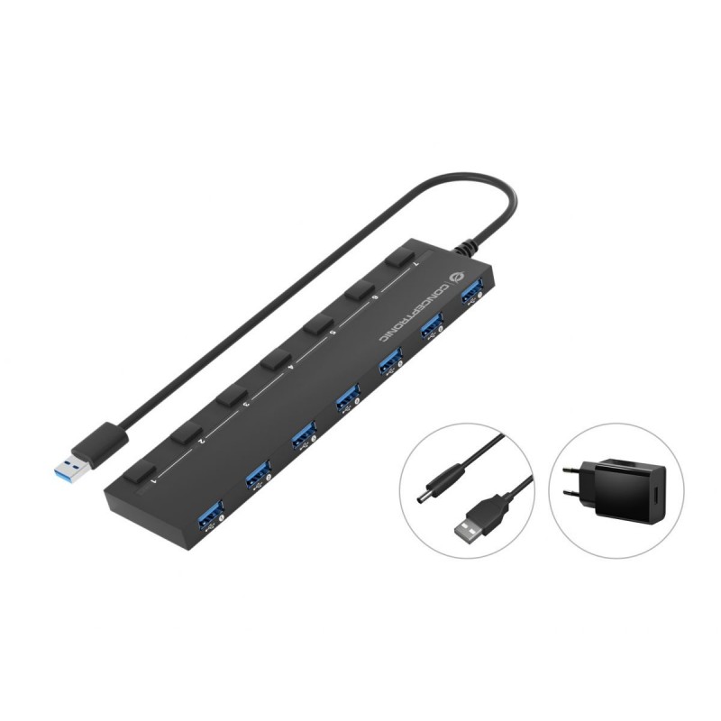 Conceptronic HUBBIES19BP hub de interfaz USB 3.2 Gen 1 (3.1 Gen 1) Type-A 5000 Mbit s Negro