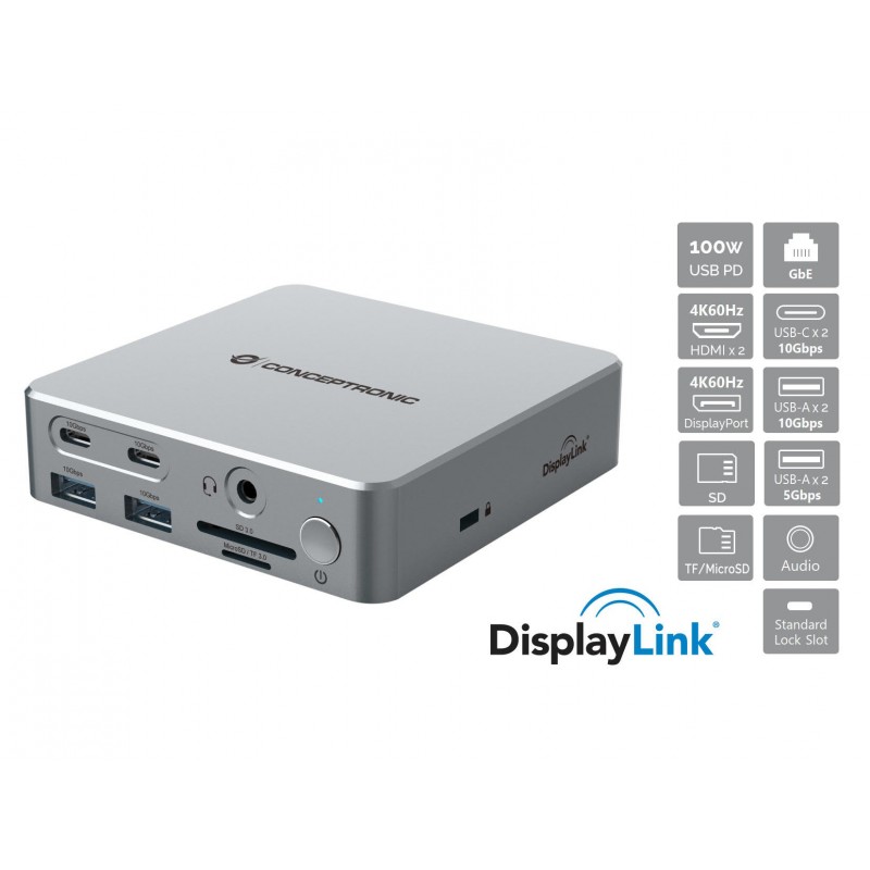 Conceptronic DONN25G base para portátil y replicador de puertos Alámbrico USB 3.2 Gen 2 (3.1 Gen 2) 