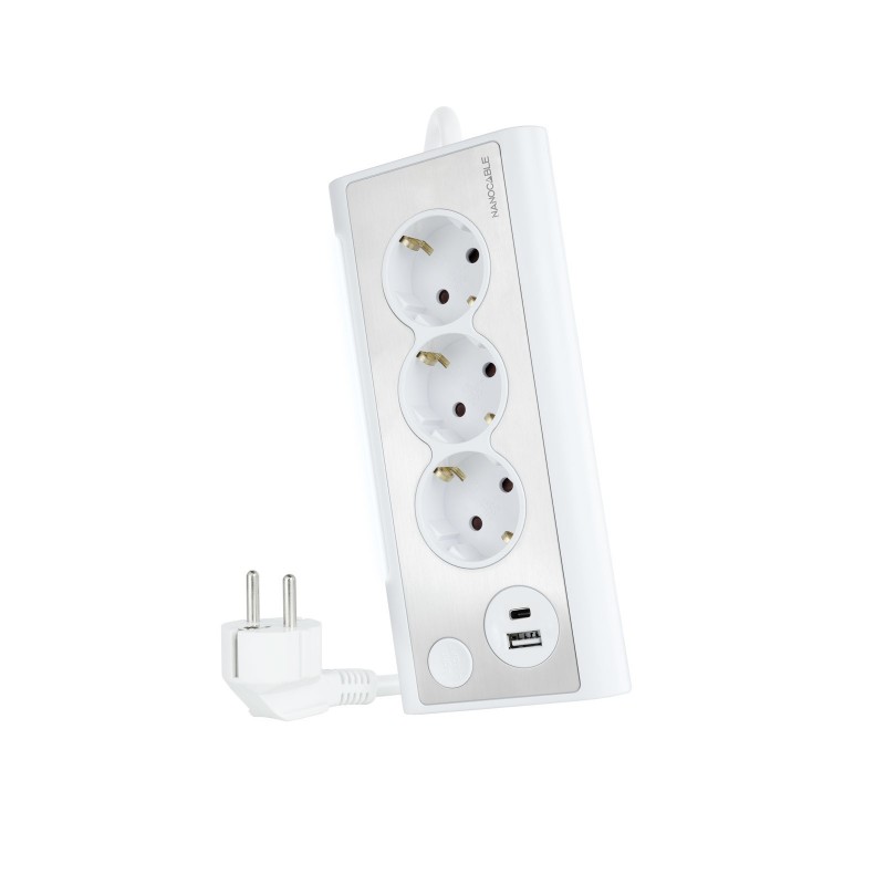 Nanocable Regleta de Sobremesa con 3 Tomas de Tierra y 2 USB´s con Luz, Blanco 10.37.0013-W
