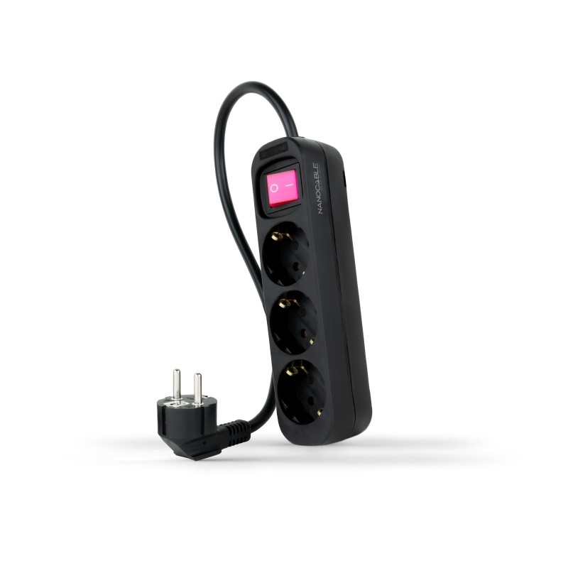Nanocable Regleta de Enchufes con 3 Tomas con Interruptor, 1.4 m, Negro 10.38.0003-BK
