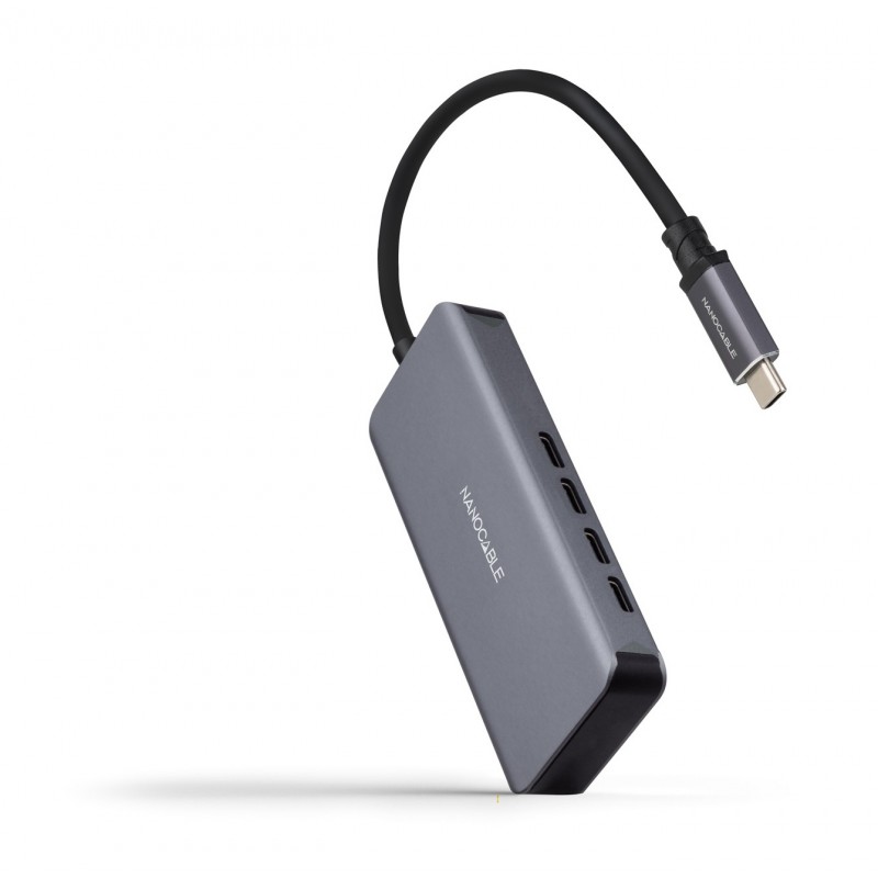 Nanocable Hub USB-C macho a 4 x USB-C hembra, Aluminio 10 cm, Gris 10.16.4504