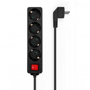 AISENS Base Multiple 4 Tomas con Interruptor con Cable 3×1.5mm2, Negro, 1.4 m A154-0650