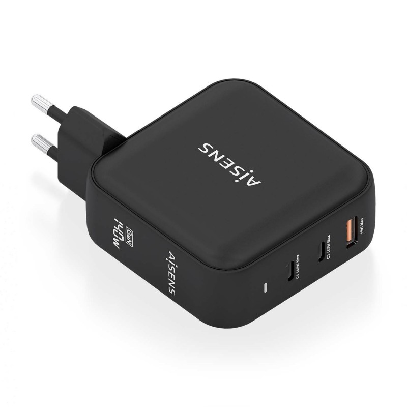 AISENS Cargador GaN 140W, 2xUSB-C PD3.1 QC4.0, 1xUSB-A QC3.0, Negro ASCH-140W3P031-BK