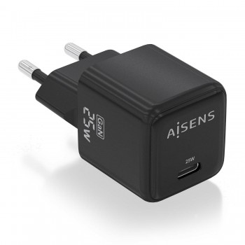 AISENS Cargador GaN 25W, 1xUSB-C PD3.0 QC4.0, Negro ASCH-25W1P013-BK