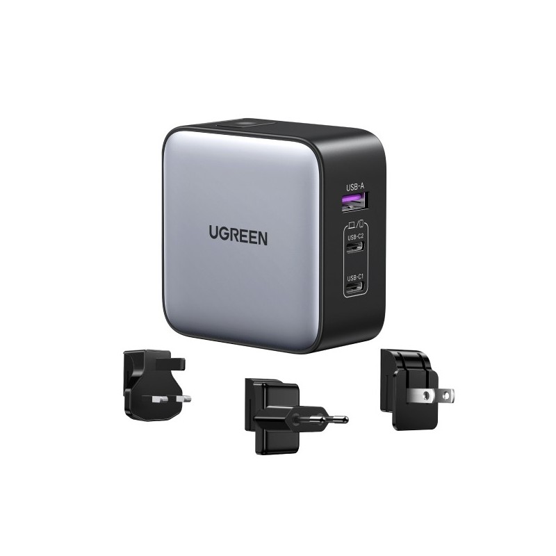 Ugreen 65W Nexode GaN Auriculares, Teléfono móvil, Portátil, Reloj inteligente, Tableta Gris USB Car UG90409