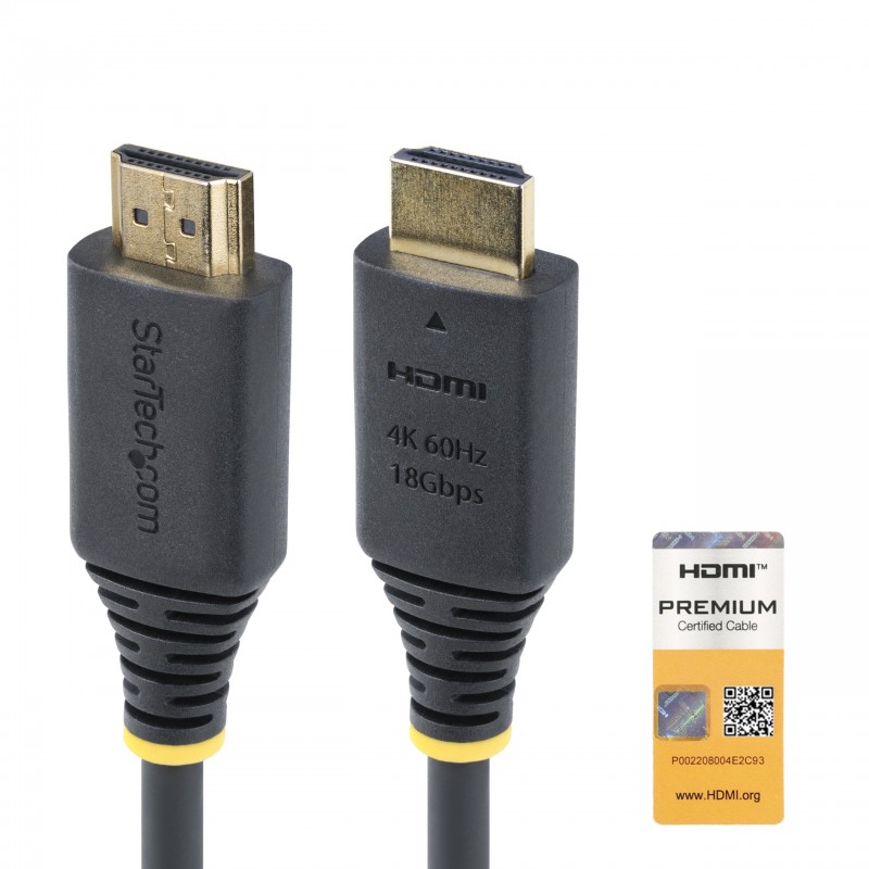 StarTech.com Cable HDMI Premium Certificado de Alta Velocidad de 50cm - 4K 60Hz - 144Hz - UHD - HDR1 HDMI2-CABLE-4K60-50C