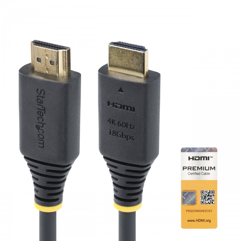 StarTech.com Cable HDMI Premium Certificado de Alta Velocidad de 1m - 4K 60Hz - 144Hz - UHD - HDR10  HDMI2-CABLE-4K60-1M